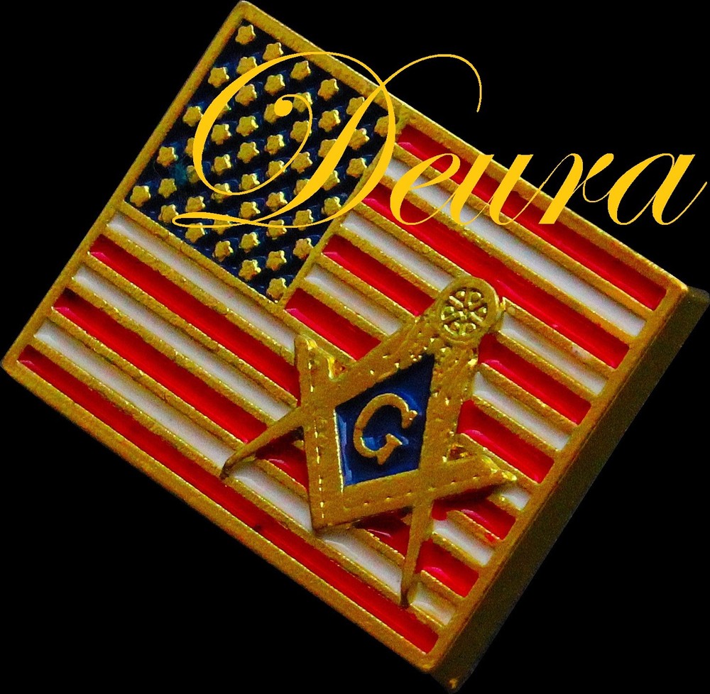 Masonic American Flag ENAMEL Lapel Pin Freemason SQUARE & COMPASS