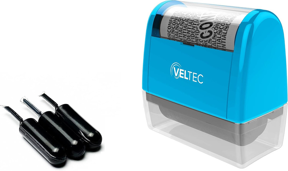 Veltec ID Protector Ink Roller - Identity Theft Protection Roller Stamp Set (Blu
