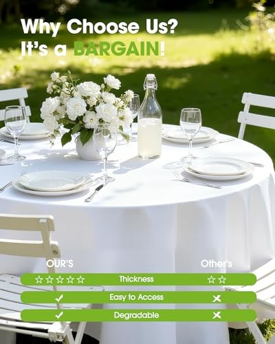 Plastic Table Cloth Disposable 6 Pack, 84'' Round Table 84" Round White