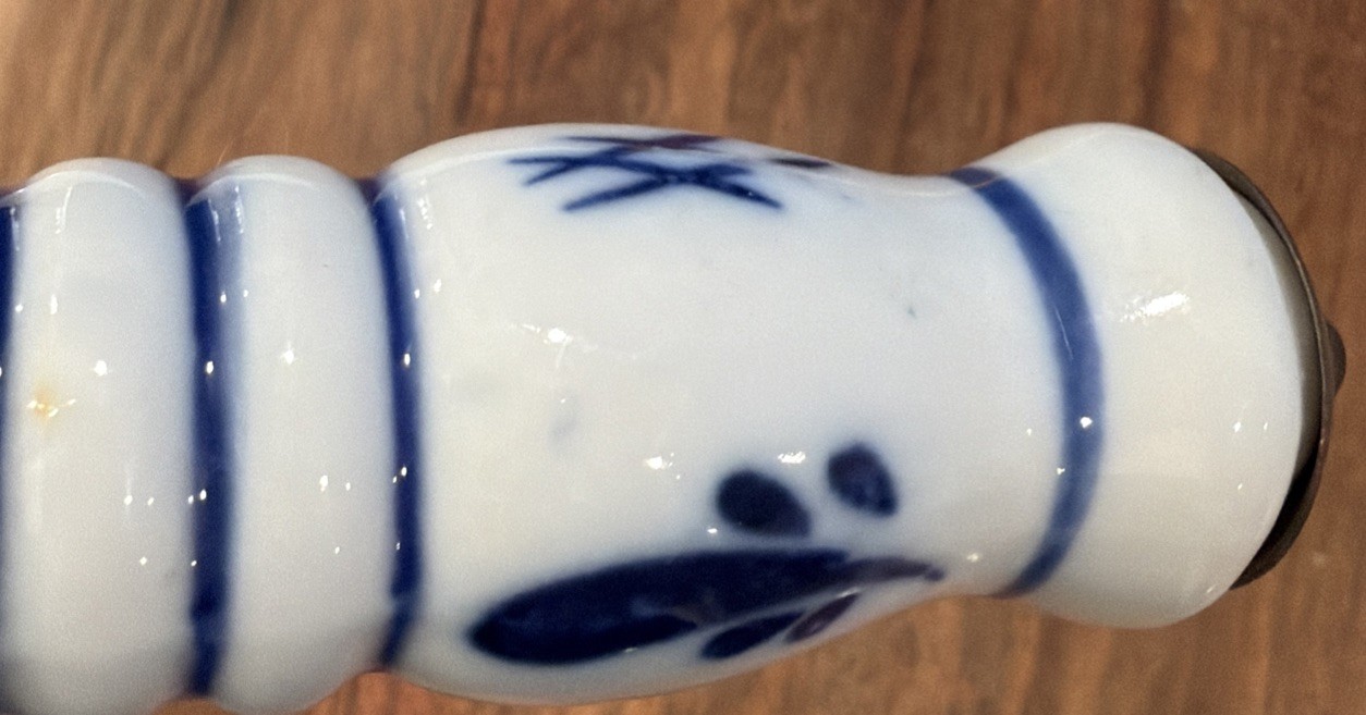 vintage delft blue and white ceramic handle, found on copper kettles, teapots
