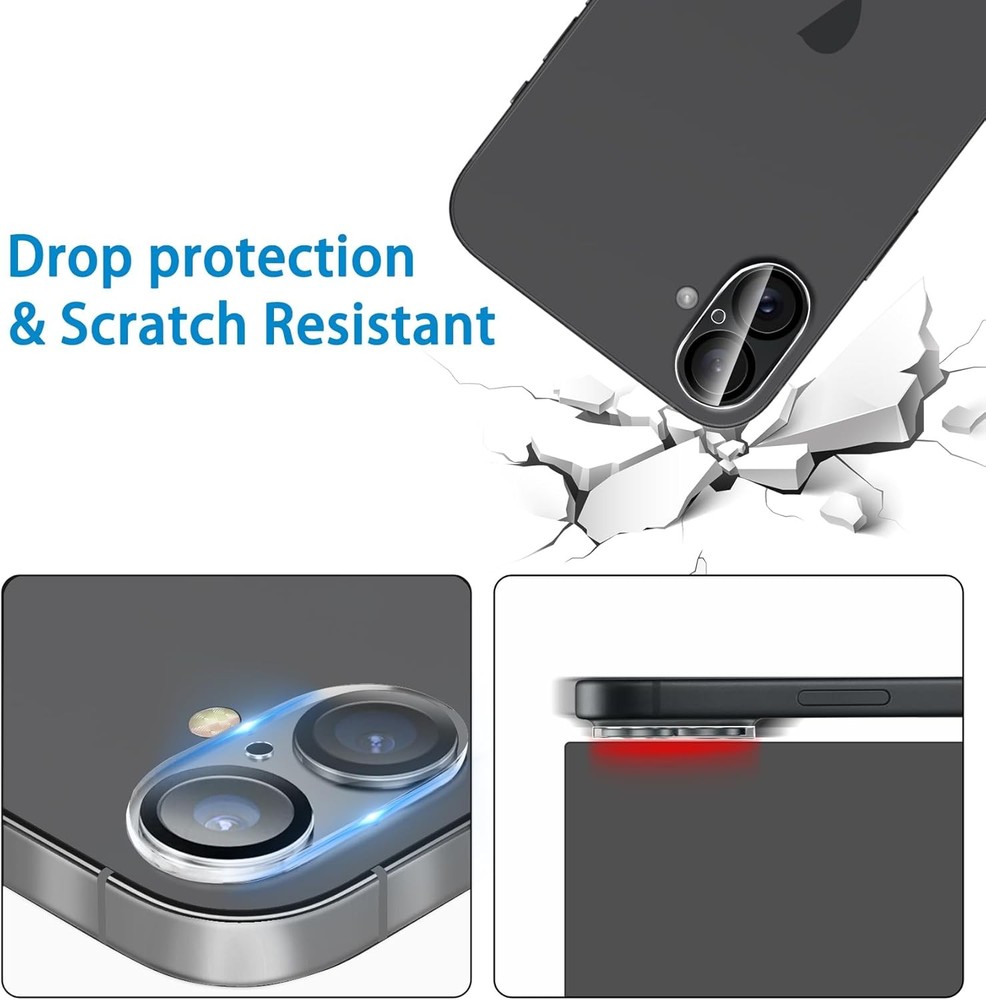 Camera Lens Protector for iPhone 16 and 16 Plus 3 Pack, Tempered Glass, Clear