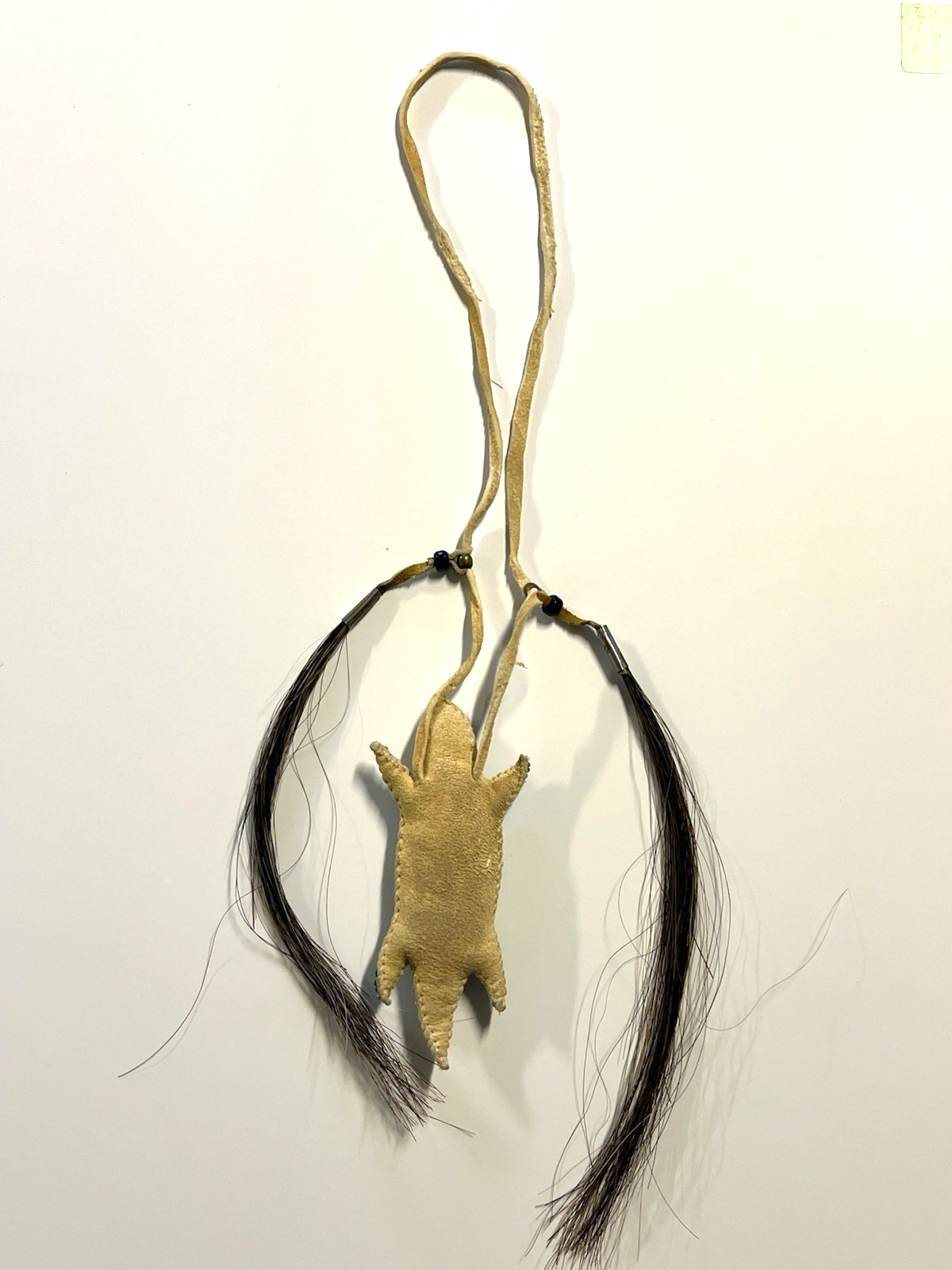 Native American Indian Rawhide Lizard Fetish & Horse Hair Tassels; Hand Sewn