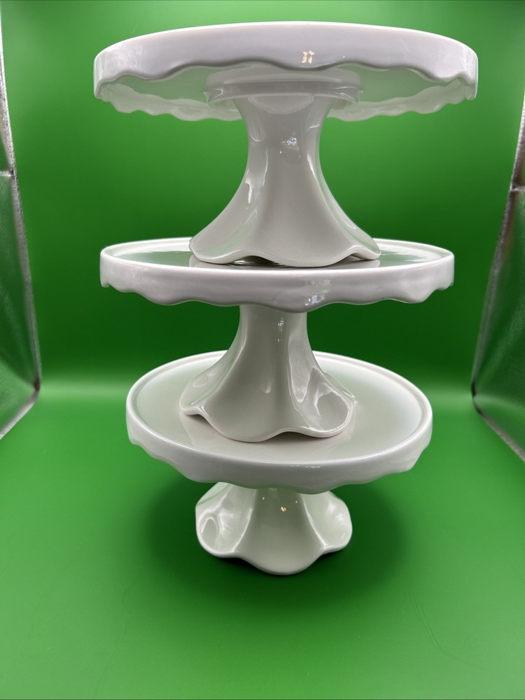 3 Round Ceramic Cake Pedestals Stand