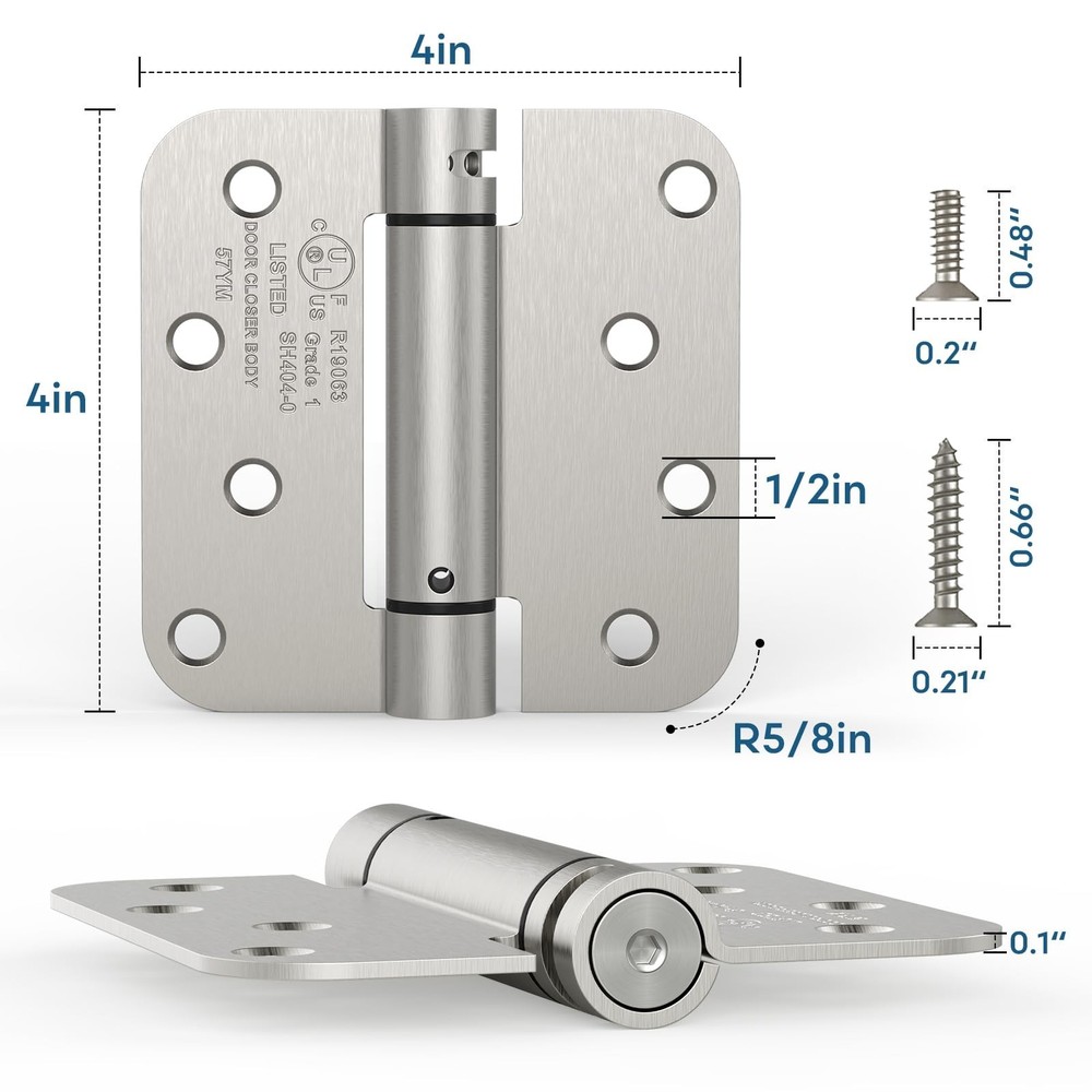 1 Pack Self Closing Door Hinge, 4 Inch Spring Loaded Door Hinge, Adjustable T...