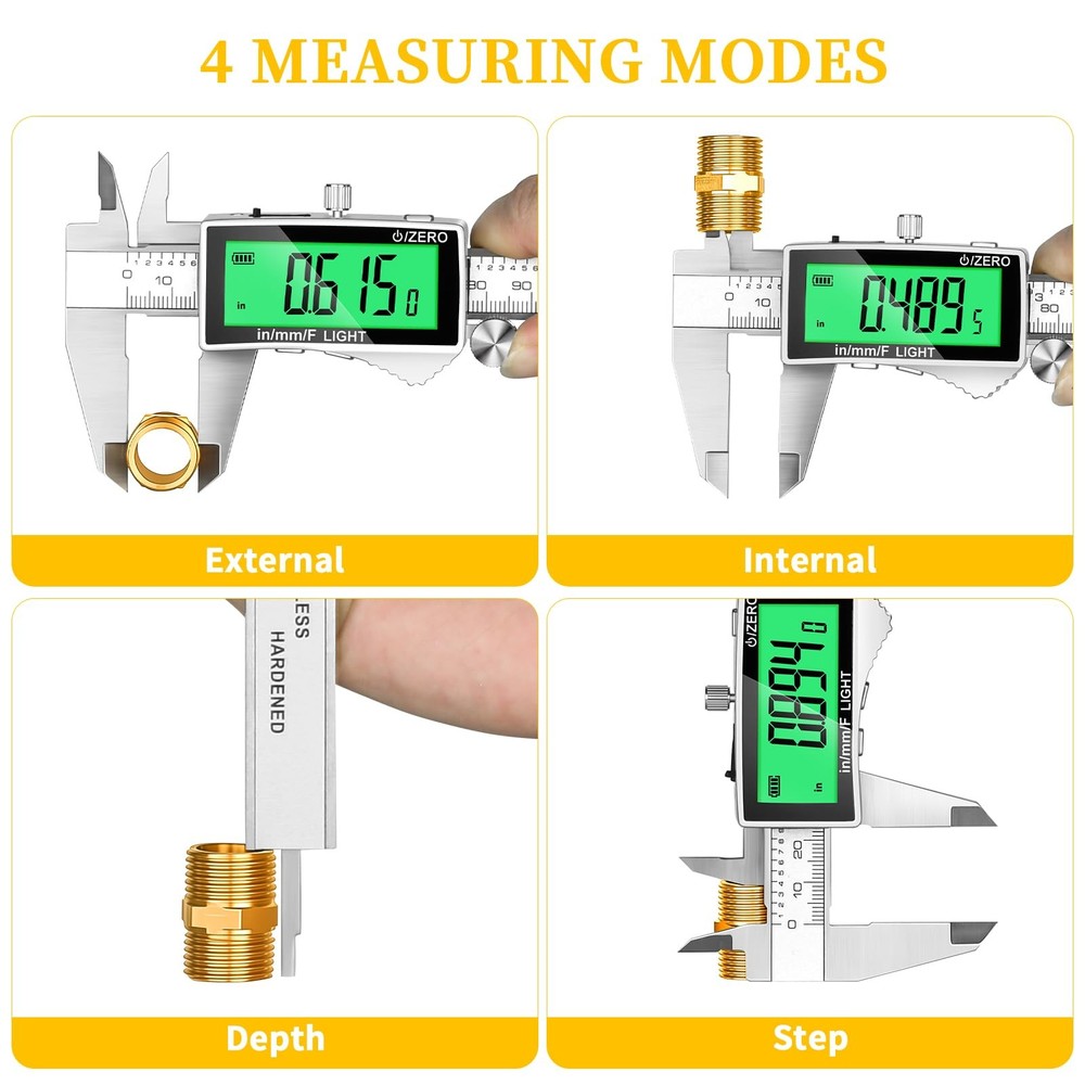 Rechargeable Digital Caliper 6 Inch, Large Backlit LCD Display, Stainless Ste...