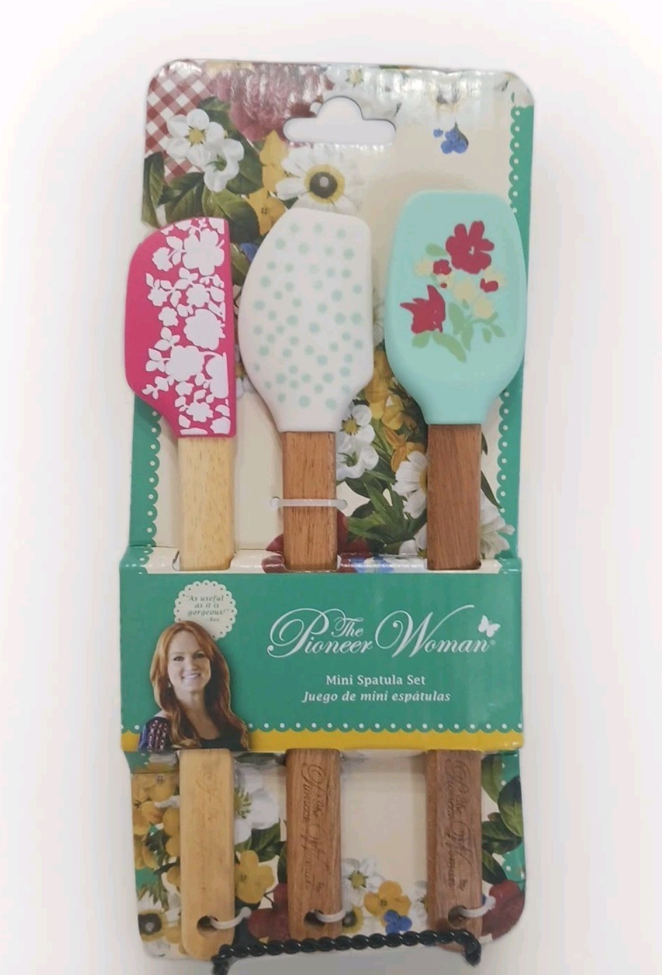 The Pioneer Woman Mini Silicone Spatula Acadia Wood Handle 3 Piece Set New!