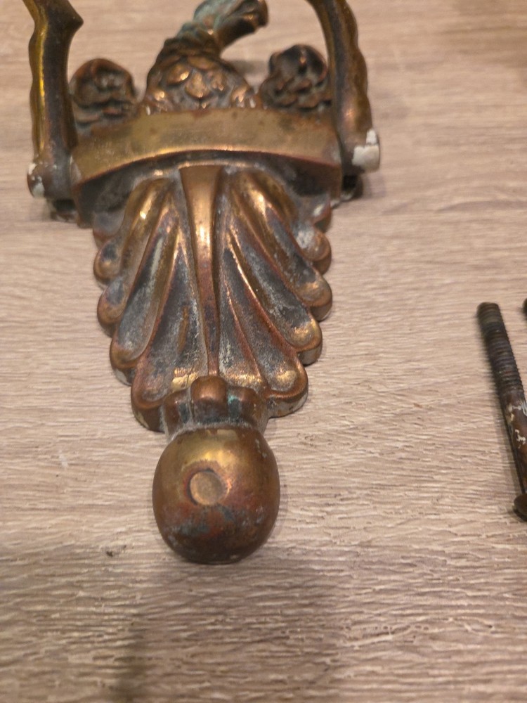 Ornate Solid Thick Brass Eagle Front Door Knocker Patina 9”