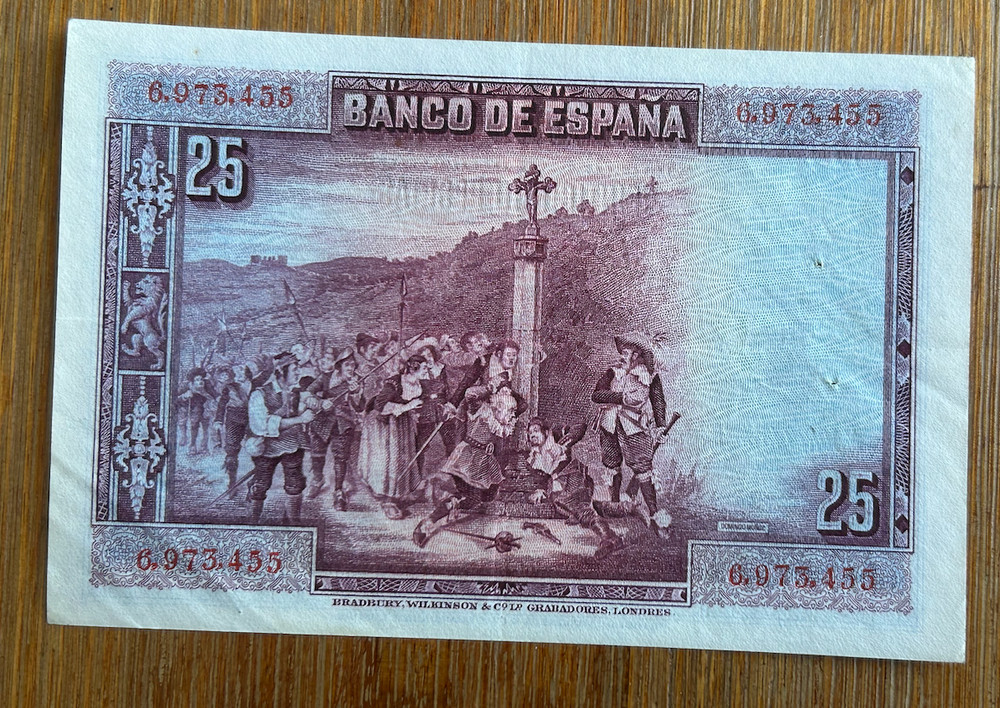 SPAIN 25 PESETAS 1928 BANKNOTE