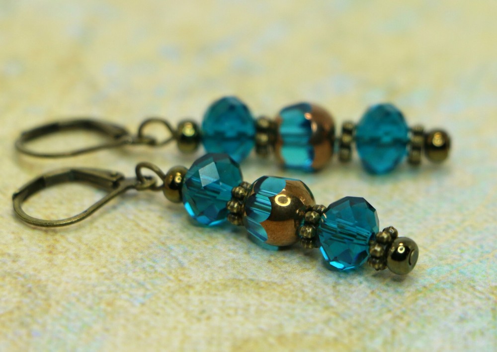 Blue Luster & Copper Triple Stack Drop Earrings