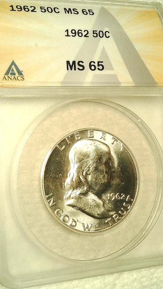 1962 Silver Benjamin Franklin Half Dollar ANACS MS 65