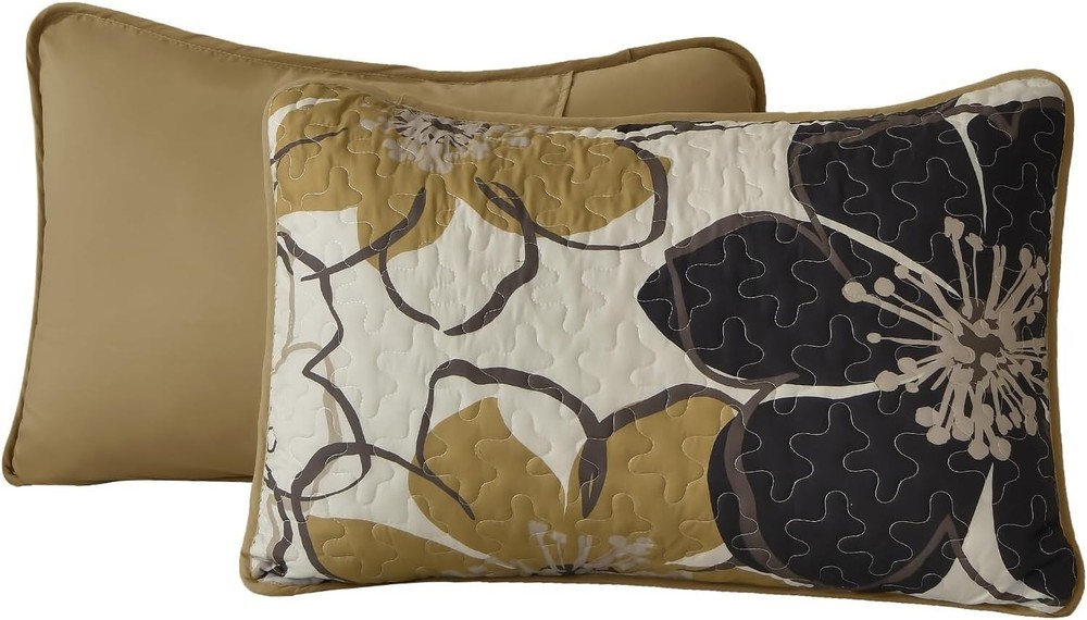 Reversible Microfiber Floral Quilt Set - Lightweight Queen Bedding Ensemble