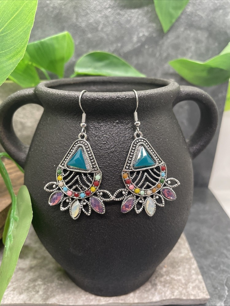 2” Silver-tone Boho Retro Earring Set Drop Dangle New Free Ship B6443