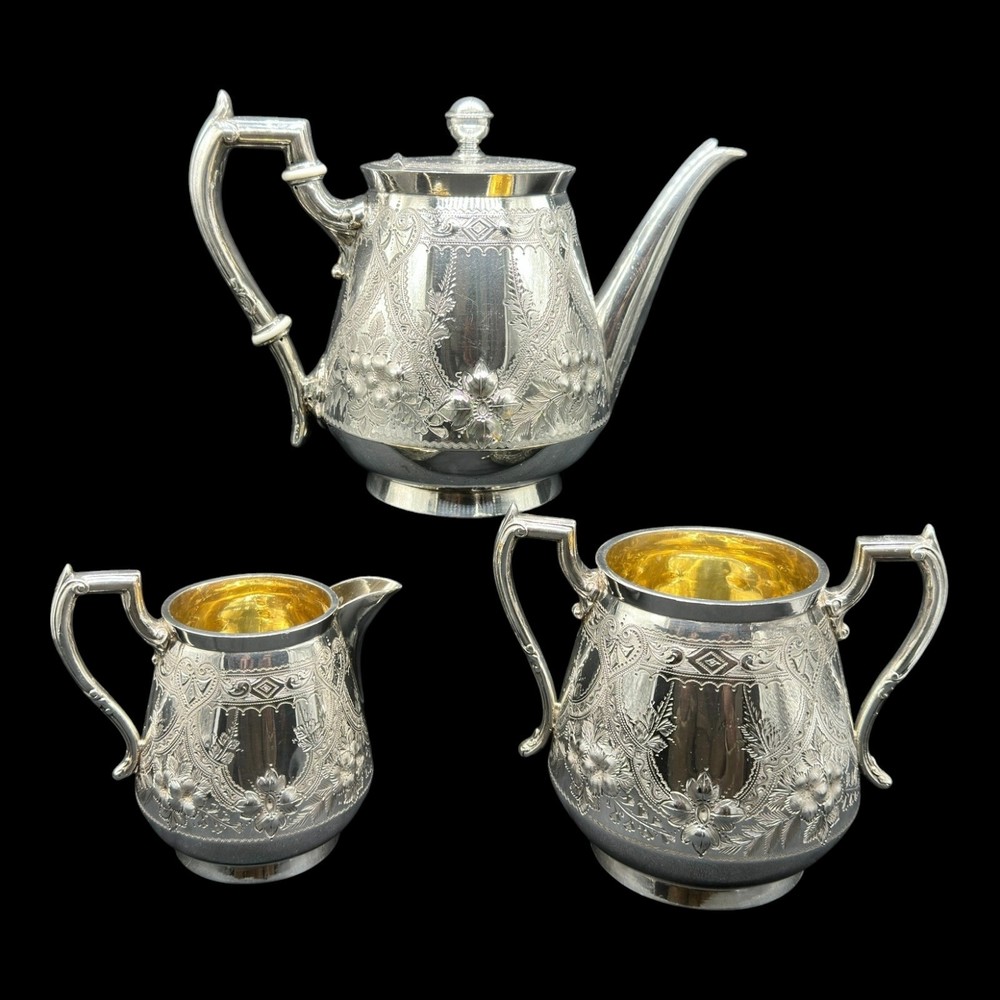 **VICTORIAN** LEE & WIGFULL SILVER PLATED 3 PIECE TEASET C1880 **GOOD QUALITY**