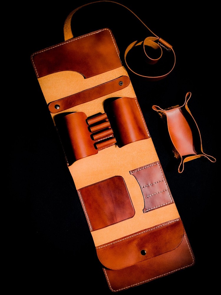 Leather Pipe Roll for Tobacco. Pouch Case. Handmade