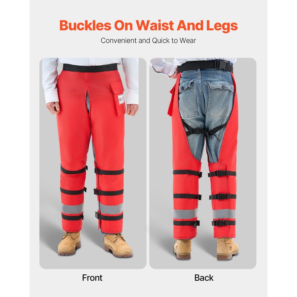 Chainsaw Chaps Wrap Style, Class D, 8-Layer Cut-Resistant Nylon, Adjustable Belt