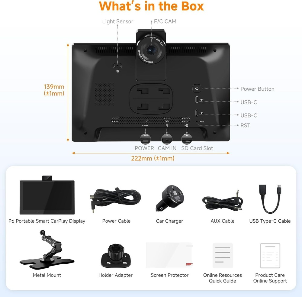 P6 9" PREMIUM CarPlay/Android Auto Touchscreen, DashCam, Bluetooth, GPS