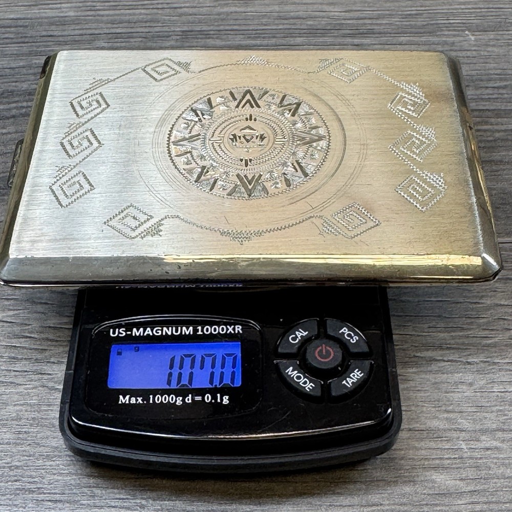Vintage Solid Sterling Silver Hallmarked Mexican Aztec Cigarette Case