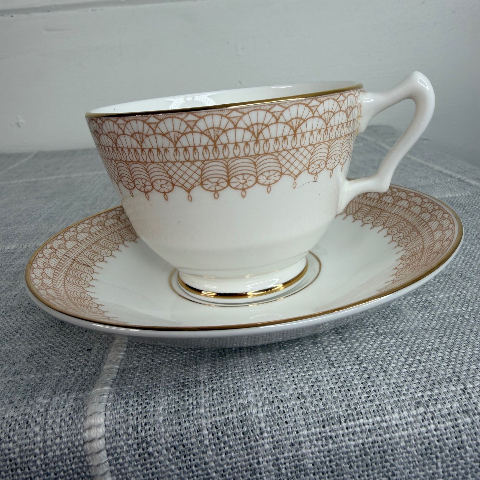 Crown Staffordshire Classic Footed Cup And Saucer Gold Lace White & Gold