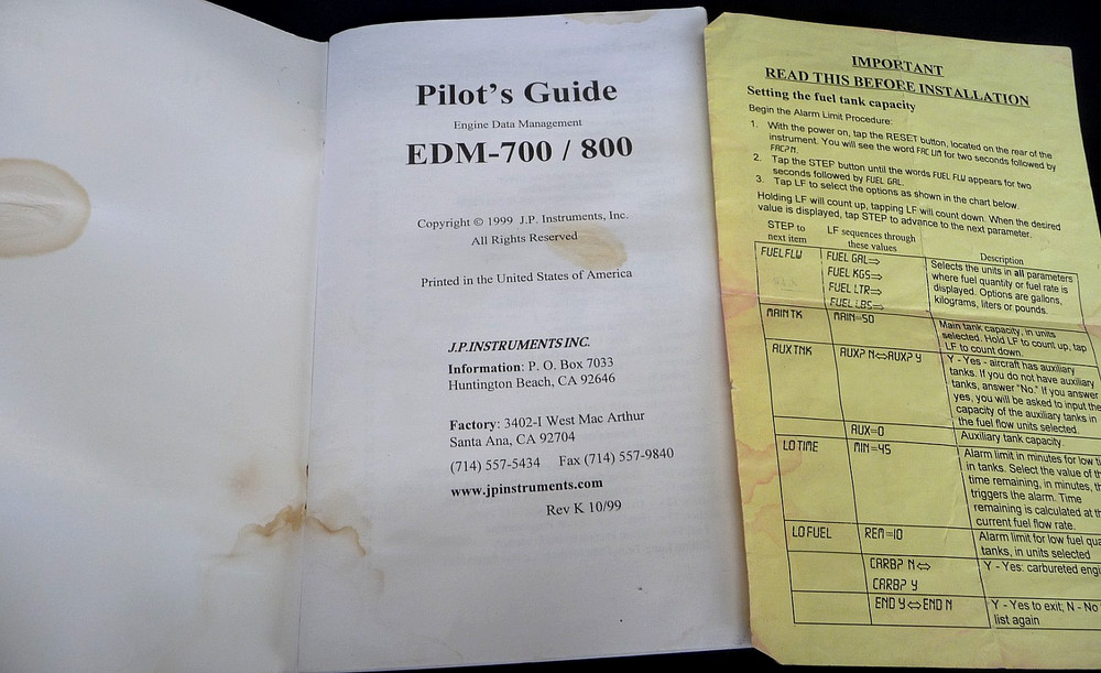 J.P. Instruments EDM-700 EDM-800 JPI Engine Data Management 1999 Pilot's Guide