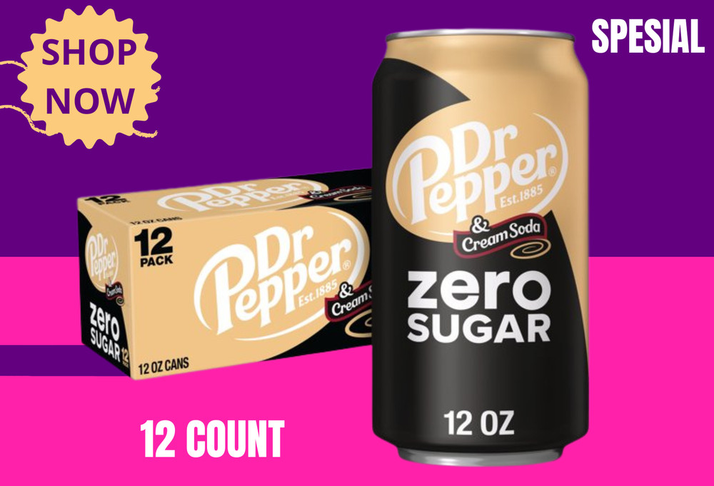 Dr Pepper Cream Zero Sugar Soda, 12oz Cans, 12 Pack