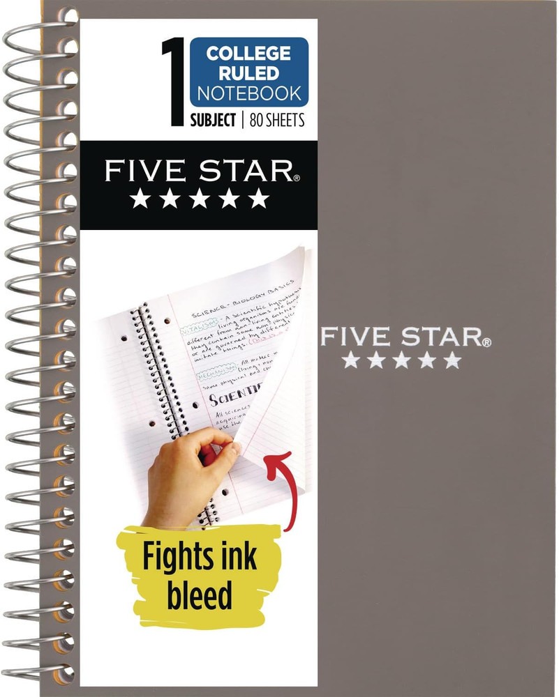 Five Star Wirebound Notebook, 1-Subject, Medium/College Rule, 80 Sheets 19X13.9