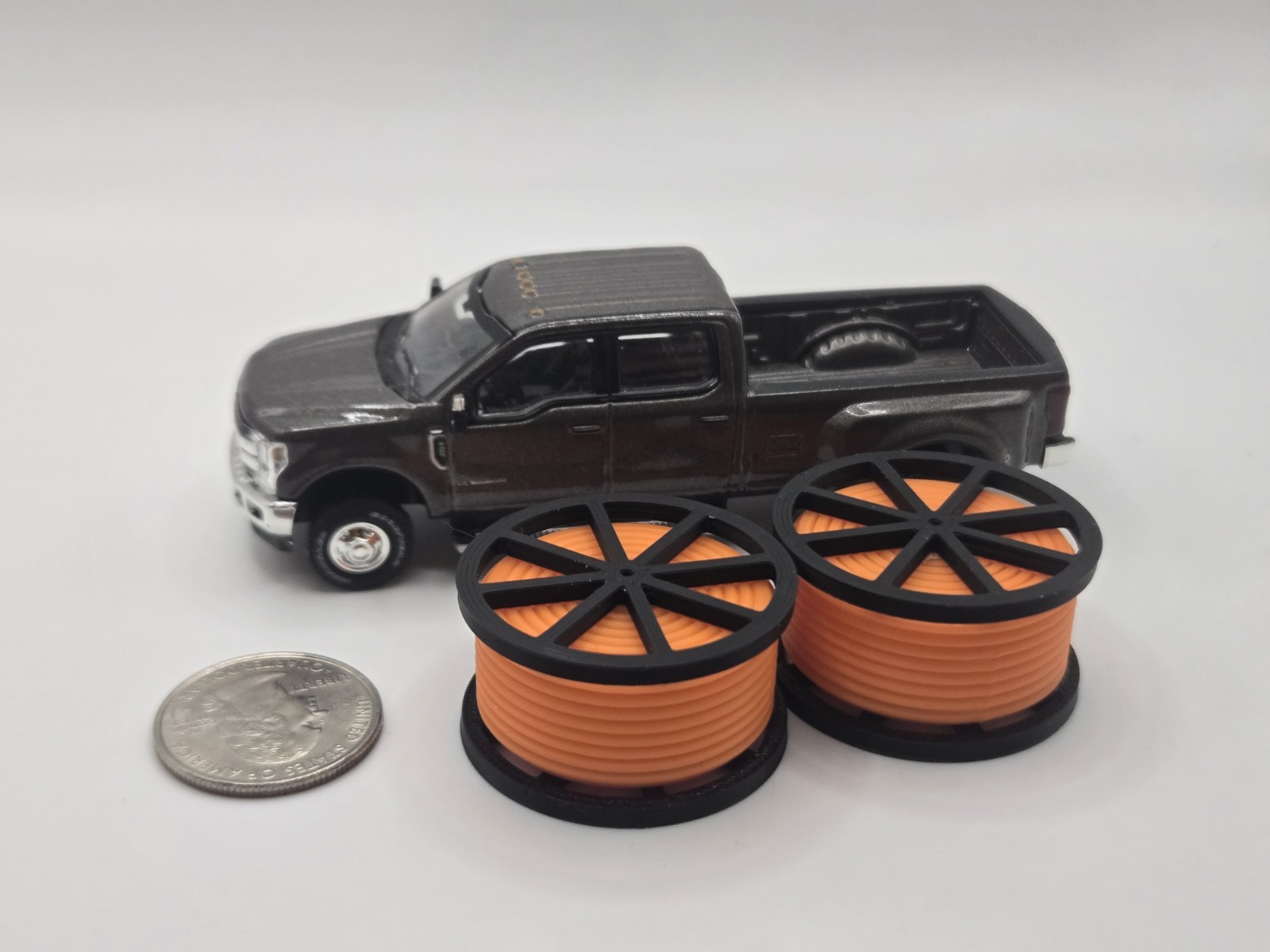 1/64 Scale Black Cable Reel With Orange Conduit Spool *2 Pack*
