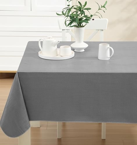 Basketweave Vinyl Flannel Backed Tablecloth, 60 x 84" x 60" (Rectangular) Grey