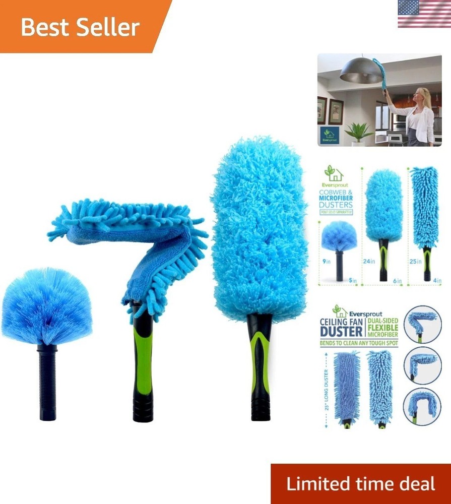 Duster 3-Pack | Hand-Packaged Cobweb Duster, Microfiber Feather Duster, Flexi...