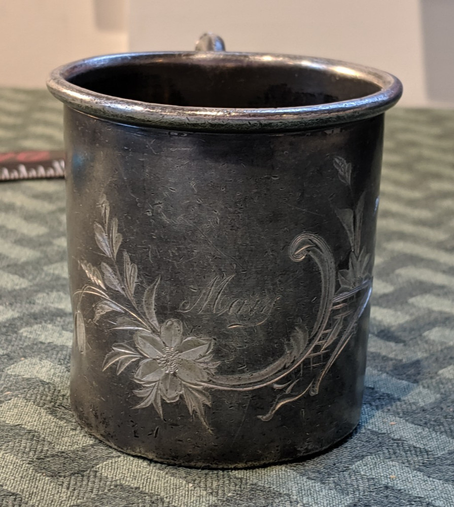 American antique late 1800s Silver Plate mug James Tufts Boston MA