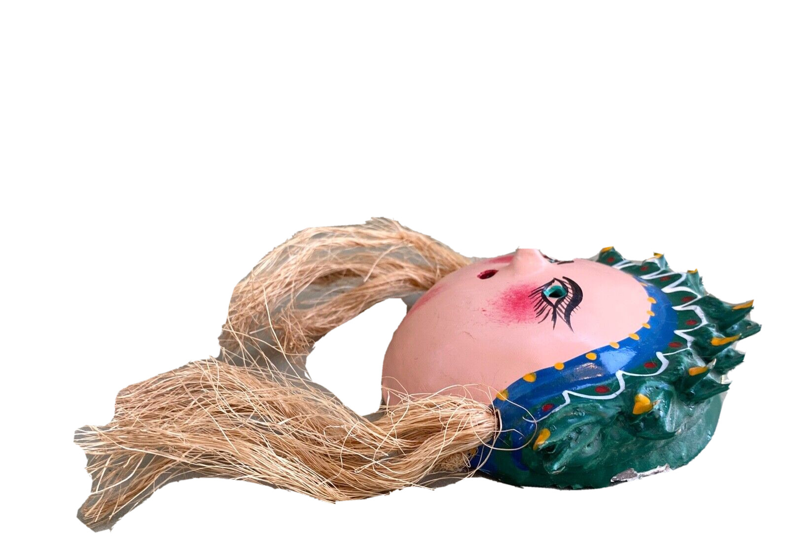 Vintage Hand Painted Folk Art Coconut Shell & Seed Pod Mask, Mexico