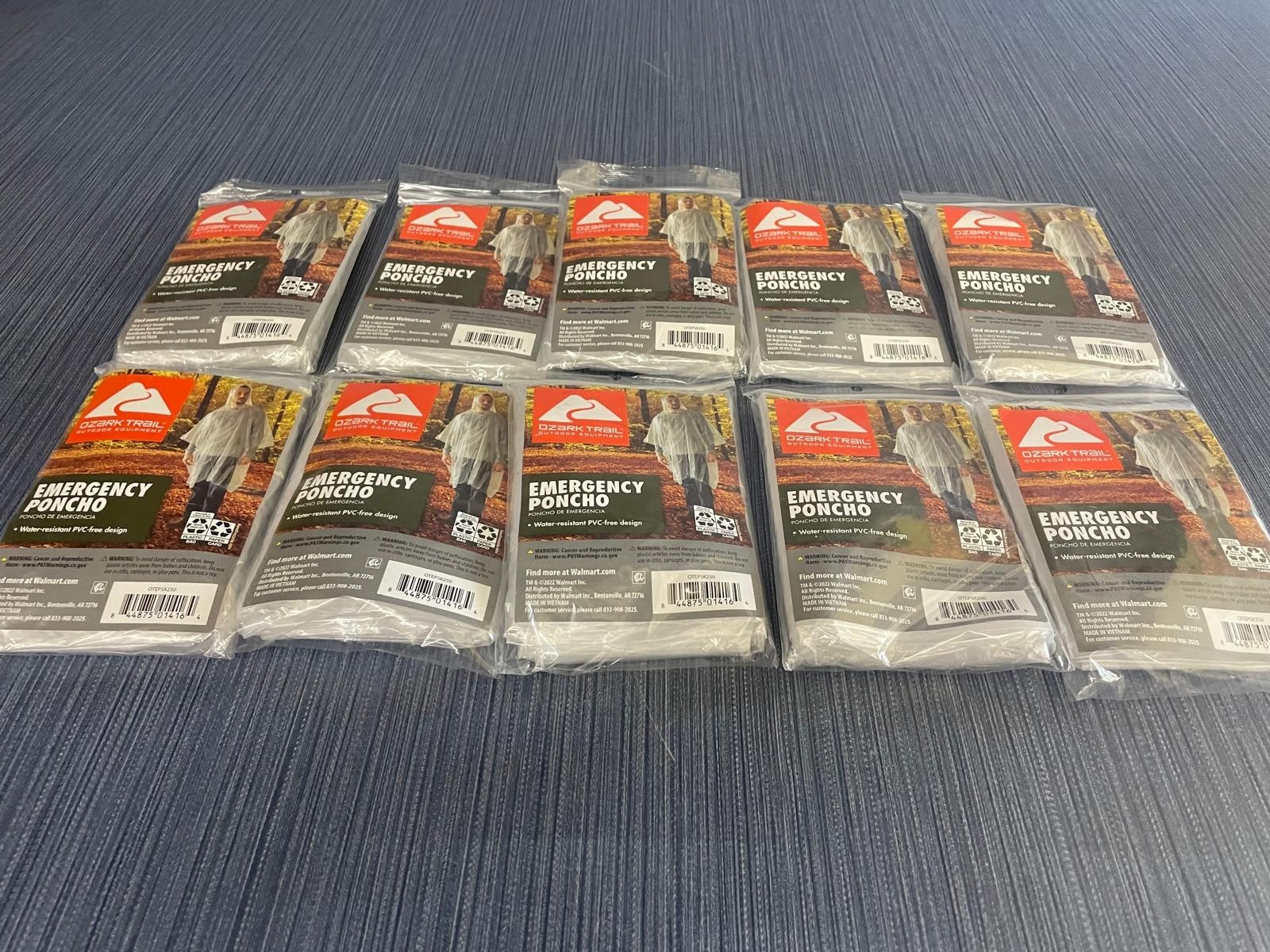 Lot of 10 x Ozark Trail Emergency Poncho Water Resistant PVC-Free Clear