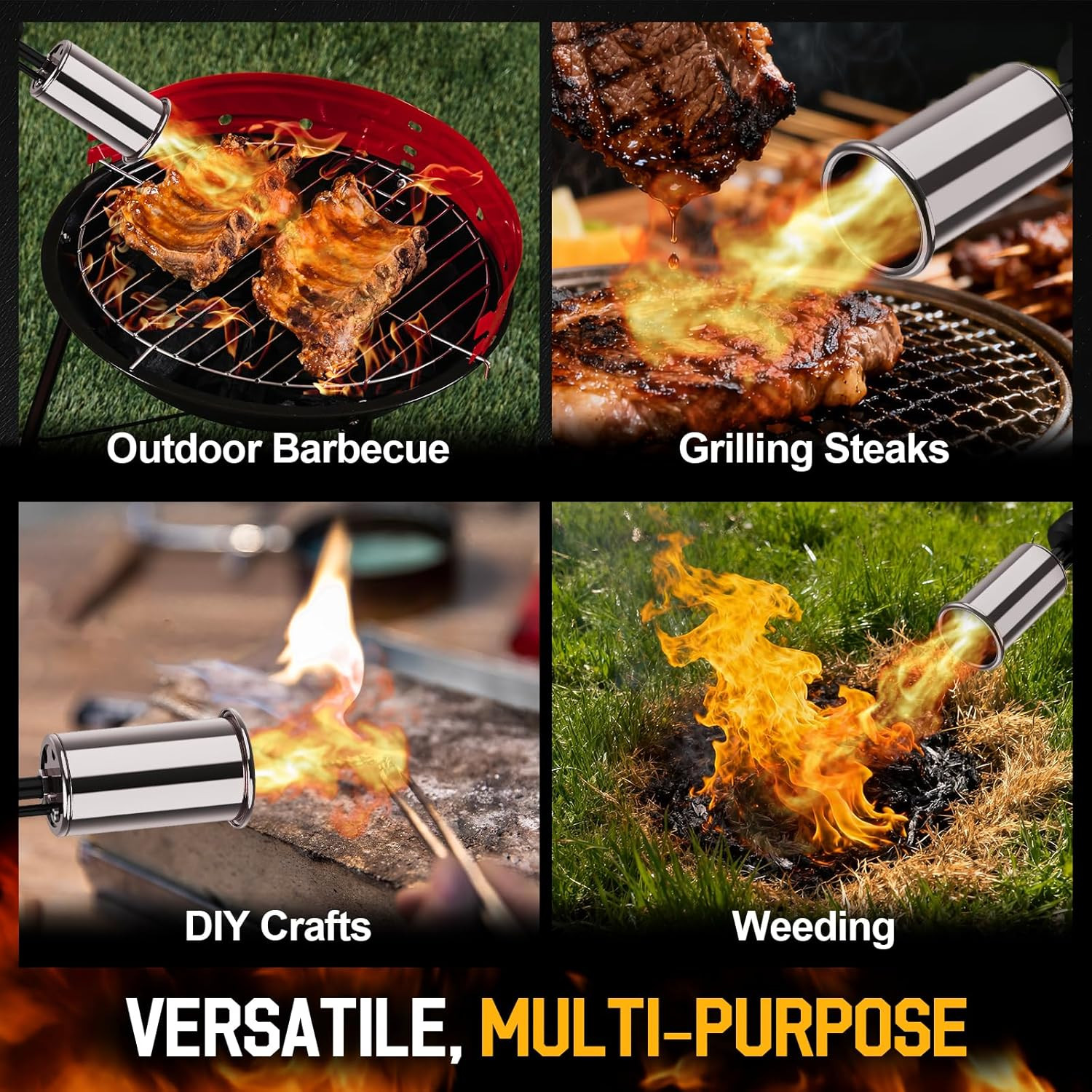 Propane Torch with One-Click Max Fire, Flame Thrower Gun Charcoal Lighter with a