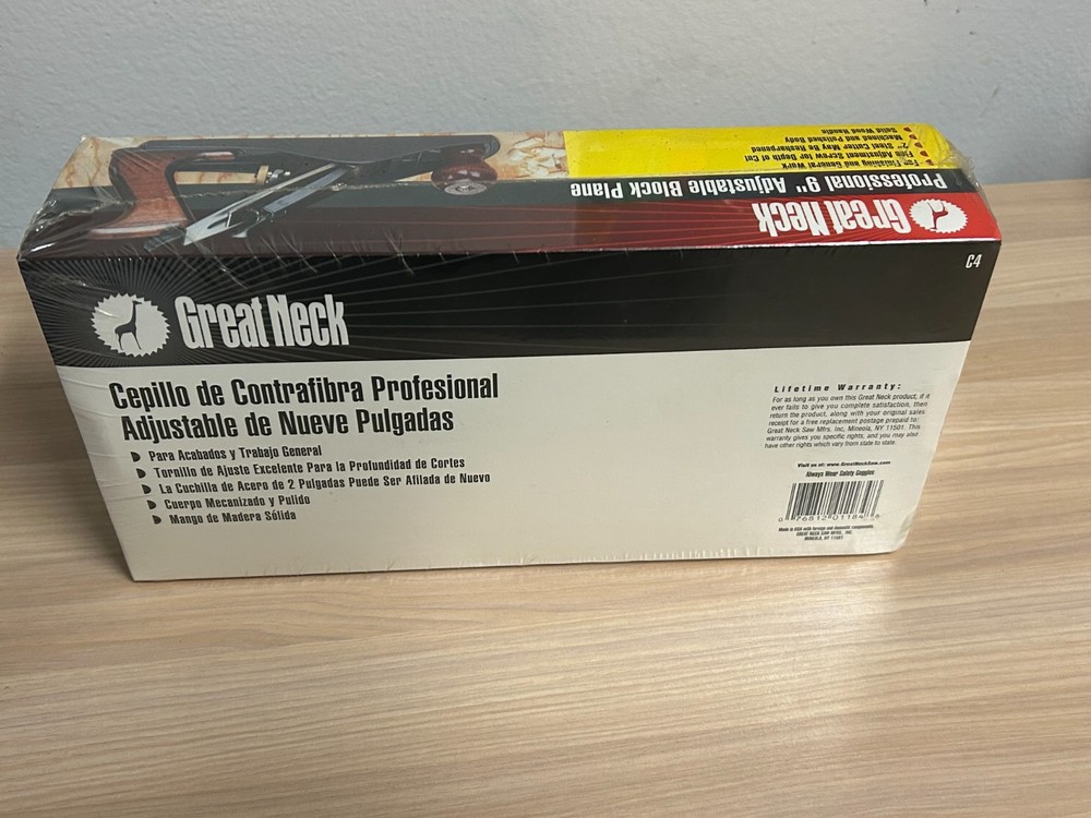Great Neck Professional 9" Adjustable Block Plane - New
