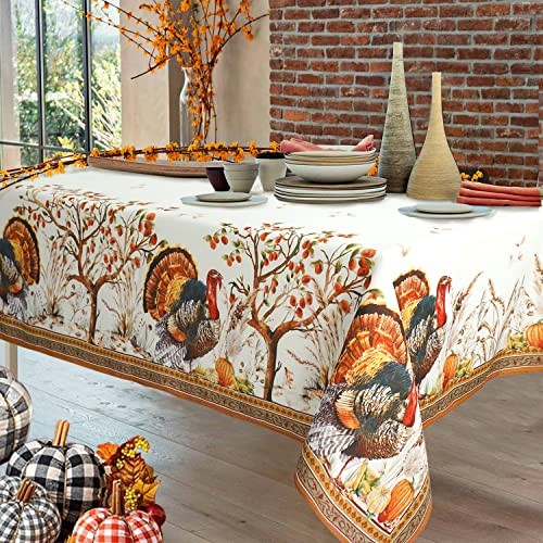 Fall Thanksgiving Double Border Decoration 84" x 60" (Rectangular) Turkey