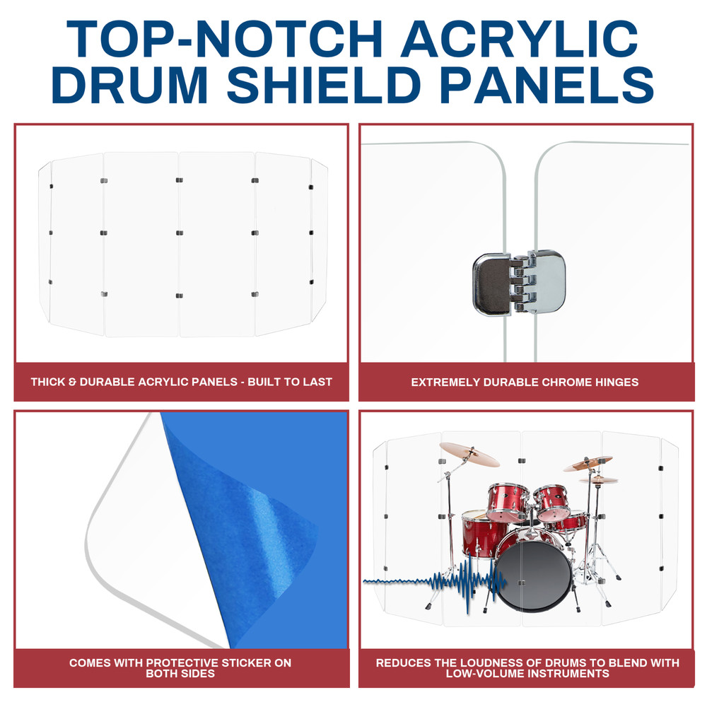 Six Panel Drum Shield 2ftX5ft / 5ft Tall Chrome
