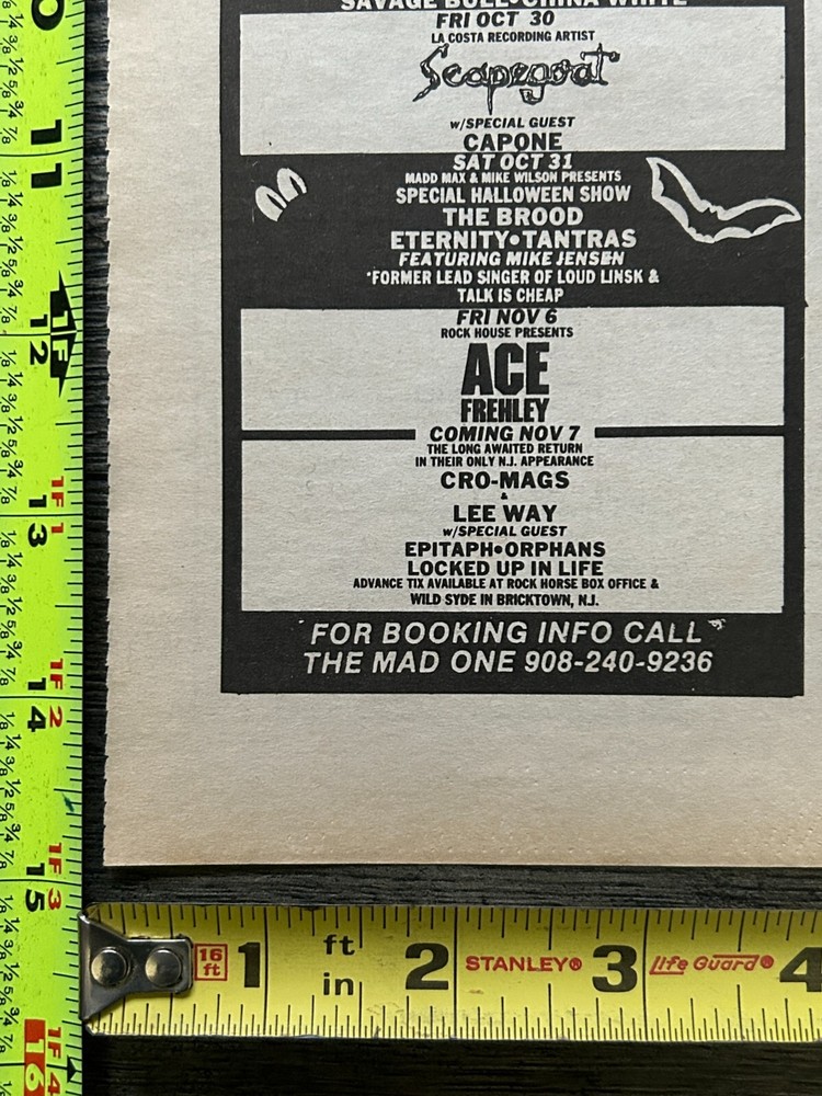 KISS Concert Ad Advert ACE FREHLEY Tour Nov 6 1992 Rock House NJ Vintage Kiss B