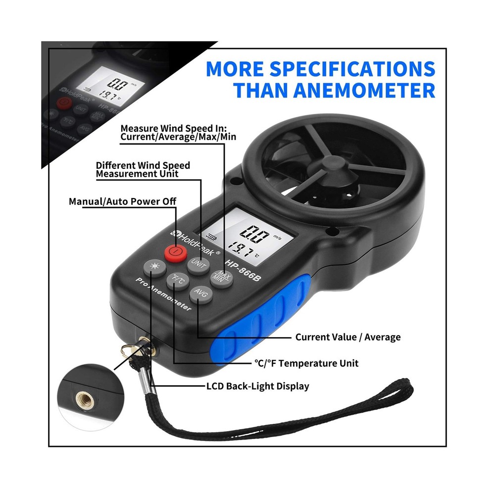 HoldPeak 866B Digital Anemometer Handheld Wind Speed Meter for Measuring Wind...