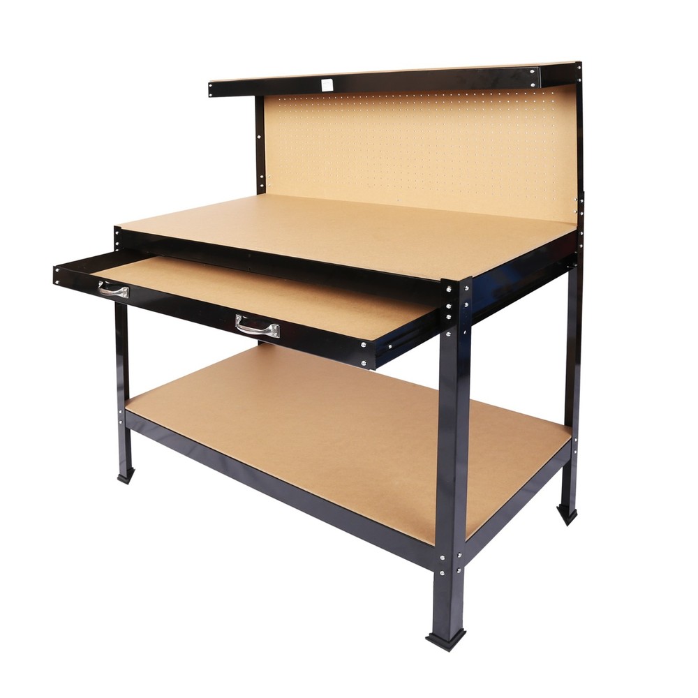 Steel Workbench 63" with Drawer Pegboard Tool Storage Workshop Table