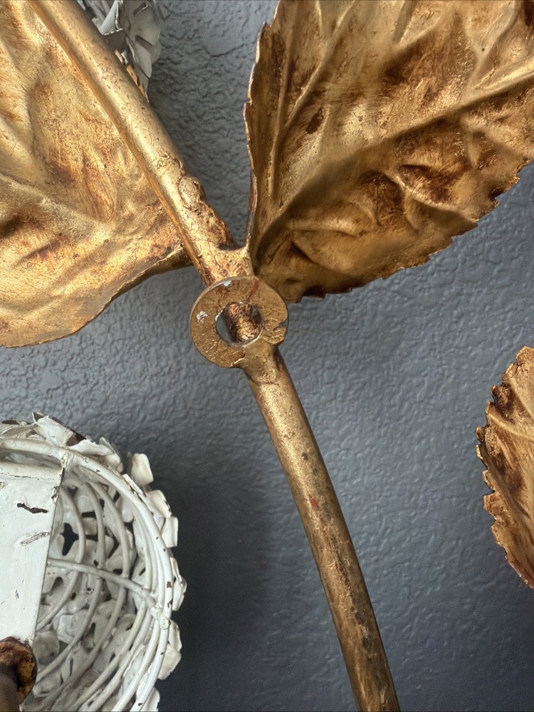1950s Hydrangea Wall Light gilded brass with white enamel hydrangeas