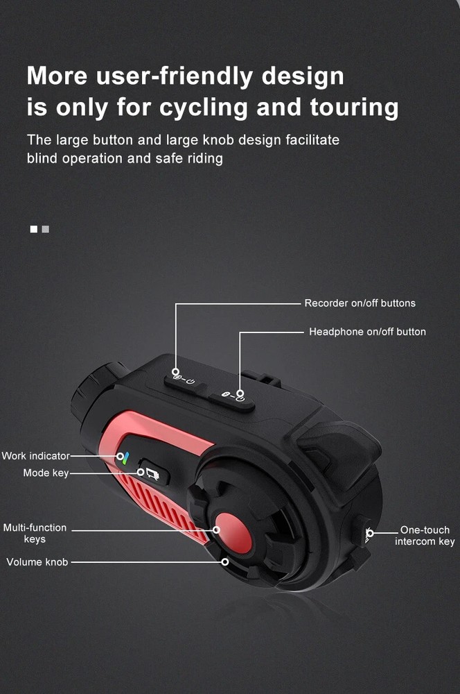 5.1 Bluetooth Motorcycle Intercom Camera 6 Riders Wireless Helmet Headset 2K FM