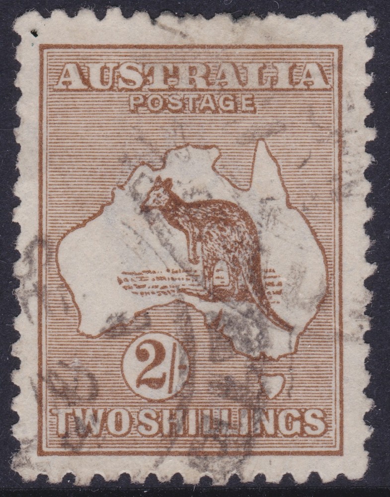 1916 Roo Kangaroo 2/- Shilling Brown Australia 3rd WMK Used