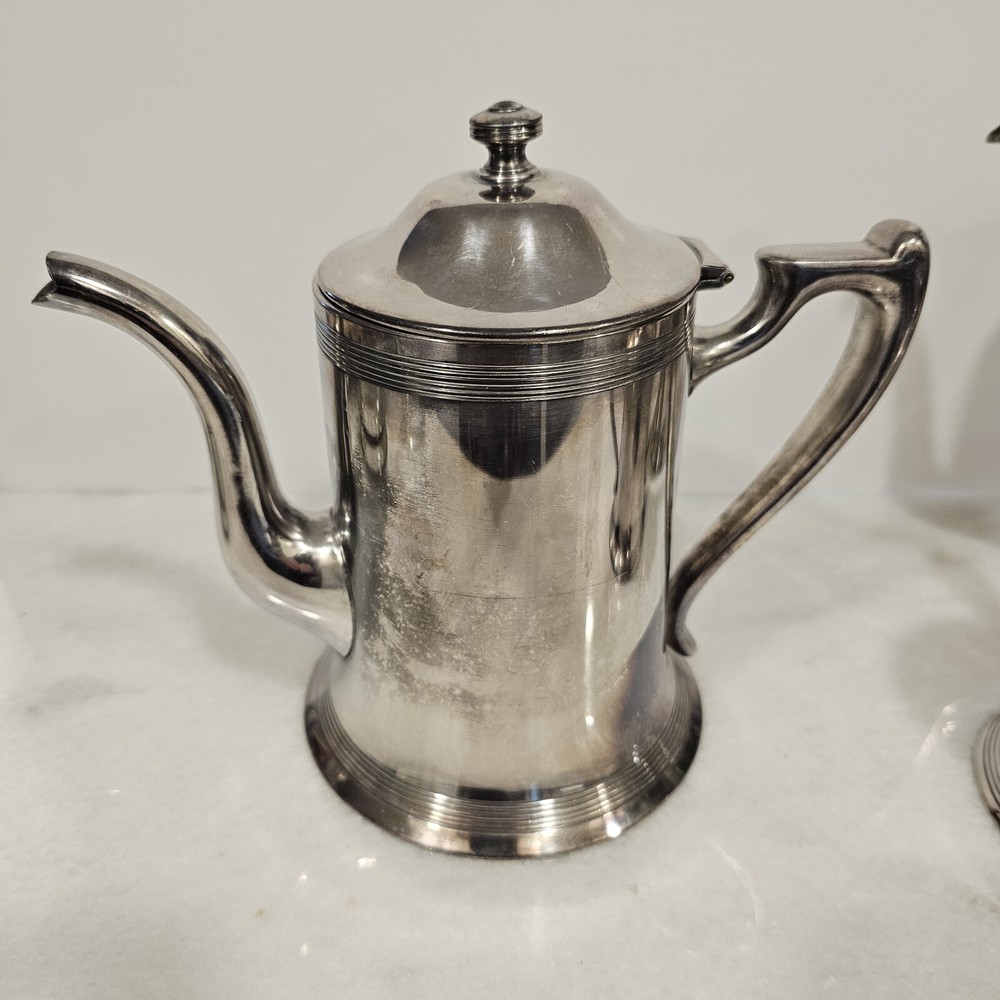 Poole Silver Co Sheffield Silverplated Coffee Tea Pot, Sugar Creamer 4 piece set