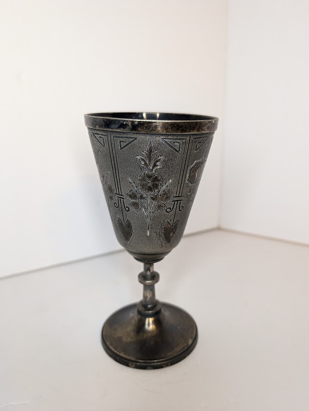Vintage Etched✅ Wilcox #1229 Silver Plated Wine Goblet Cup