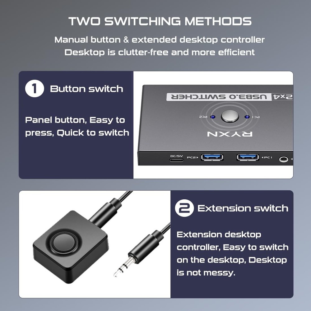 USB Switcher 2 Computers, USB C Switch 2 Computers Share 4 USB 3.0 Devices, w...