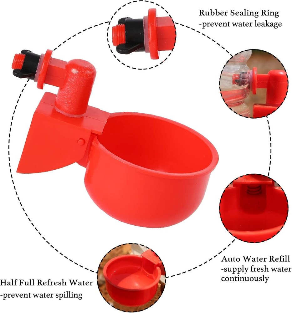 Chicken Water Cups (6 Pack), Large Automatic Chicken Waterer Cups