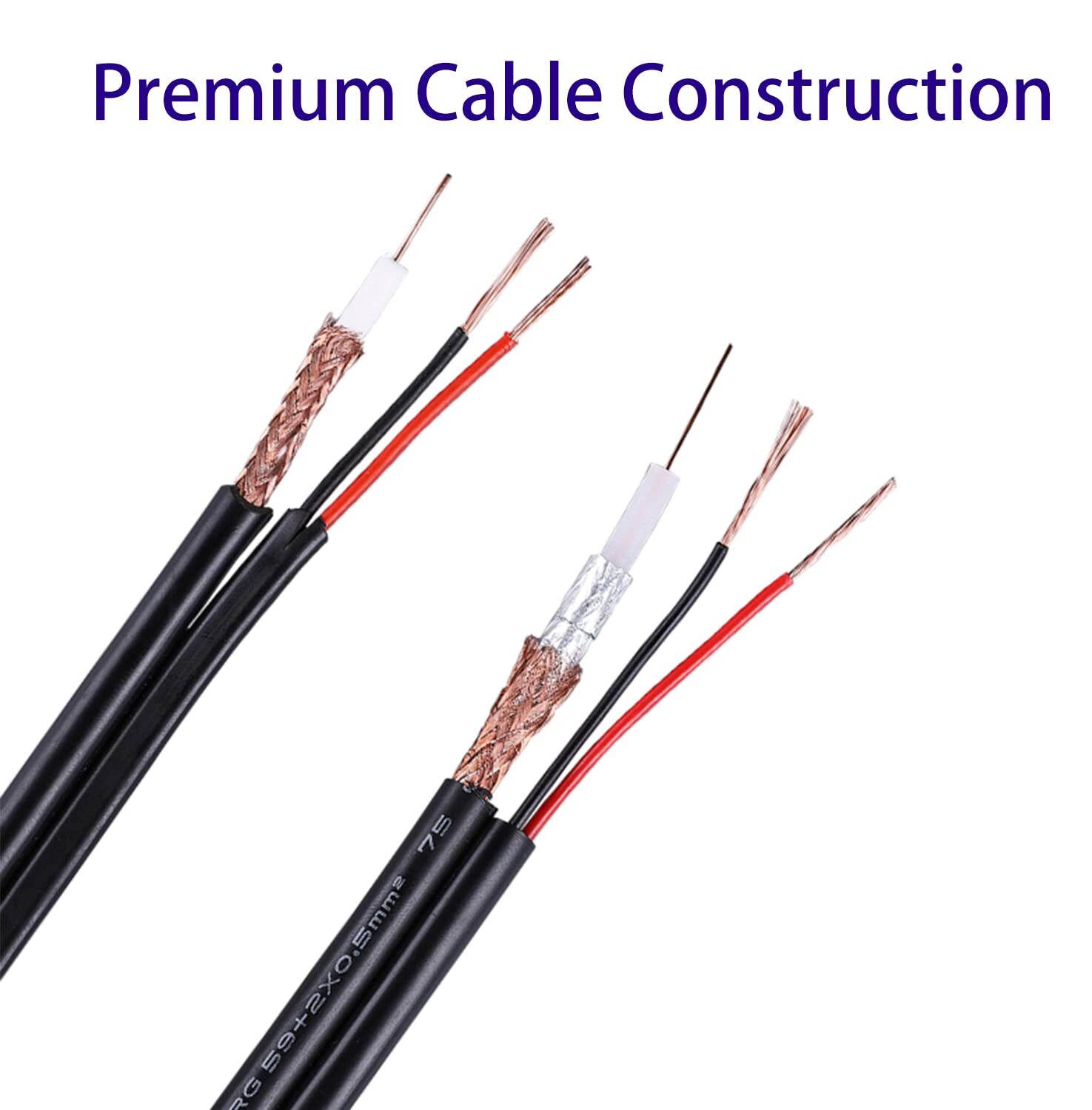 Hiseeu 100ft All-in-One BNC Video Power Cable for Surveillance Camera DVR System