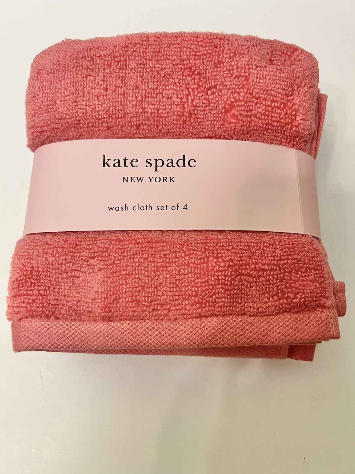Kate Spade 2 Bath 2 Hand 4 Washclosh Towel Set Solid Coral Salmon Color NWT
