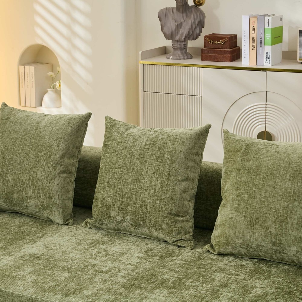 Multi-Functional Floor Sofa Convertible Folding Chenille Bed Sofa Couch Green