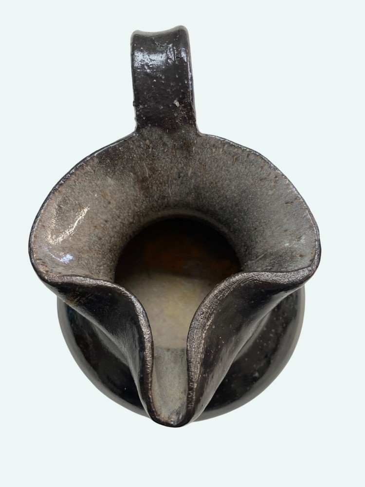 Handcrafted Black Ceramic Creamer Pitcher With Spout & Handle
