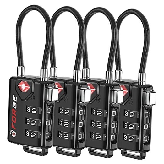 TSA Approved Cable Luggage Locks, Re-settable Combination with Black 4 Pack